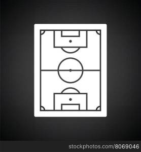 Icon of aerial view soccer field. Black background with white. Vector illustration.