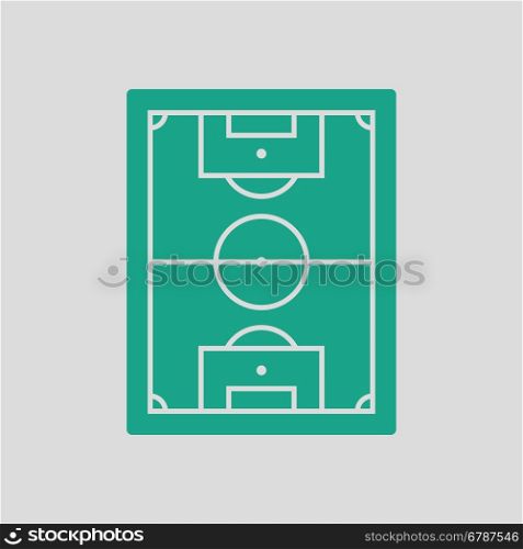 Icon of aerial view soccer field. Gray background with green. Vector illustration.