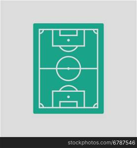 Icon of aerial view soccer field. Gray background with green. Vector illustration.