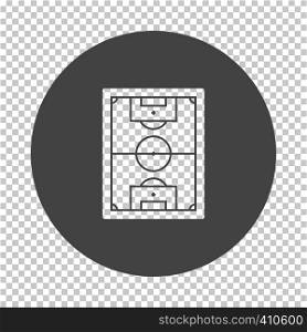 Icon of aerial view soccer field. Subtract stencil design on tranparency grid. Vector illustration.