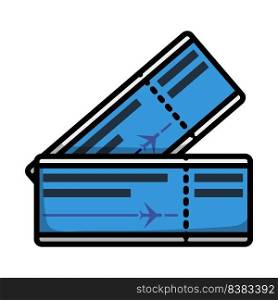 Icon Of Airplane Tickets. Editable Bold Outline With Color Fill Design. Vector Illustration.