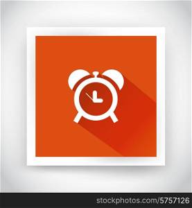 Icon of alarm clock for web and mobile applications. Flat design with long shadow