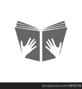 icon of an open book. Hands holding an open book. Flat style.
