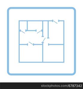 Icon of apartment plan. Blue frame design. Vector illustration.