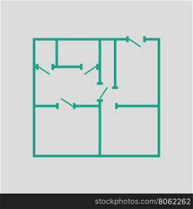 Icon of apartment plan. Gray background with green. Vector illustration.