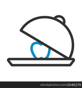 Icon Of Apple Inside Cloche. Bold outline design with editable stroke width. Vector Illustration.