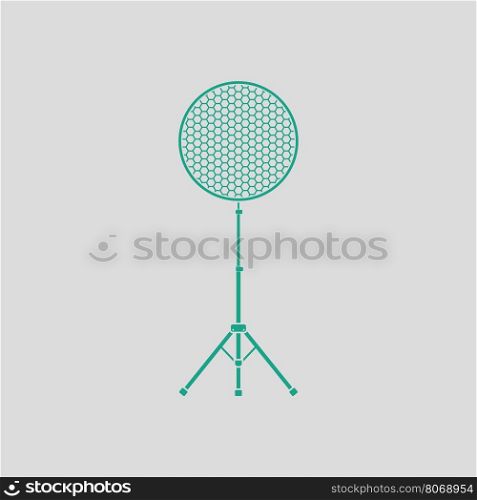 Icon of beauty dish flash. Gray background with green. Vector illustration.