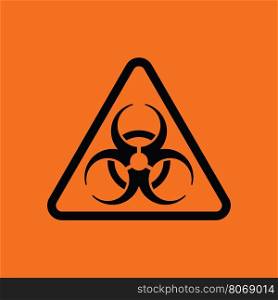 Icon of biohazard. Orange background with black. Vector illustration.