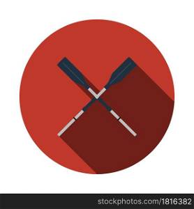 Icon Of Boat Oars. Flat Circle Stencil Design With Long Shadow. Vector Illustration.