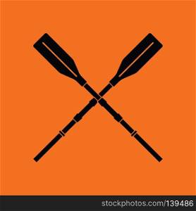 Icon of  boat oars. Orange background with black. Vector illustration.