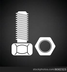 Icon of bolt and nut. Black background with white. Vector illustration.