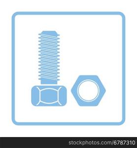 Icon of bolt and nut. Blue frame design. Vector illustration.
