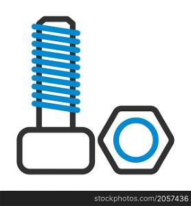 Icon Of Bolt And Nut. Editable Bold Outline With Color Fill Design. Vector Illustration.