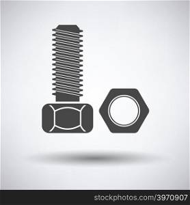 Icon of bolt and nut on gray background with round shadow. Vector illustration.