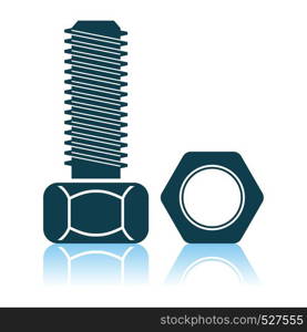 Icon Of Bolt And Nut. Shadow Reflection Design. Vector Illustration.