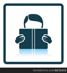 Icon of Boy reading book. Shadow reflection design. Vector illustration.