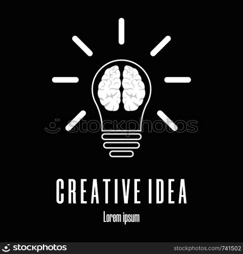 Icon of brain in lightbulb. Creative idea logo template. Clean and modern vector illustration.
