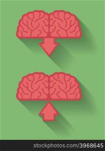 Icon of brain or mind upload and download. Flat style
