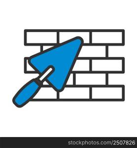 Icon Of Brick Wall With Trowel. Editable Bold Outline With Color Fill Design. Vector Illustration.