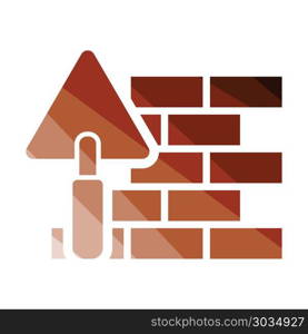 Icon of brick wall with trowel. Icon of brick wall with trowel. Flat color design. Vector illustration.