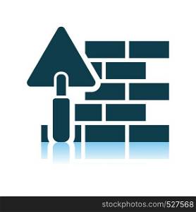 Icon Of Brick Wall With Trowel. Shadow Reflection Design. Vector Illustration.