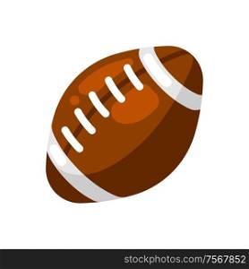Icon of brown rugby ball in flat style. Stylized sport equipment illustration.. Icon of brown rugby ball in flat style.