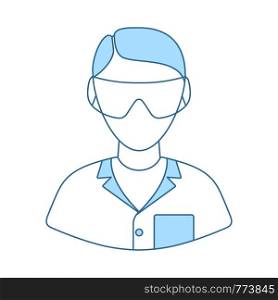 Icon Of Chemist In Eyewear. Thin Line With Blue Fill Design. Vector Illustration.