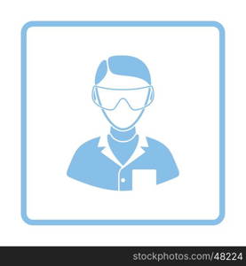 Icon of chemist in eyewear. White background with shadow design. Vector illustration.