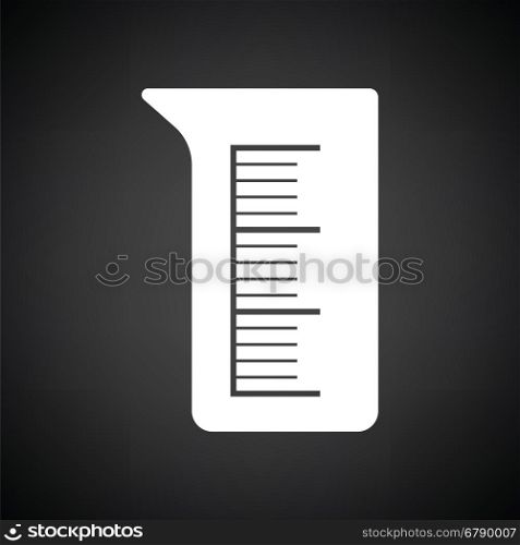 Icon of chemistry beaker. Black background with white. Vector illustration.