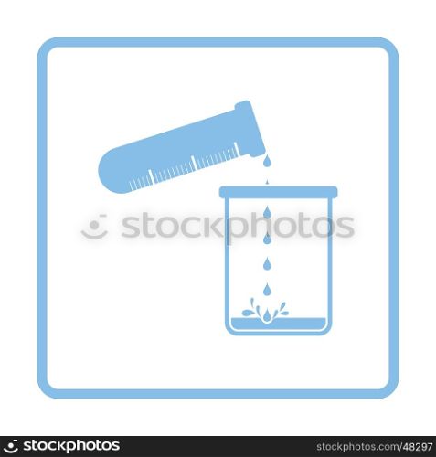 Icon of chemistry beaker pour liquid in flask. White background with shadow design. Vector illustration.