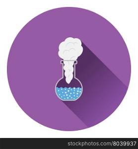 Icon of chemistry bulb with reaction inside. Flat color design. Vector illustration.