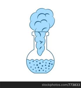 Icon Of Chemistry Bulb With Reaction Inside. Thin Line With Blue Fill Design. Vector Illustration.