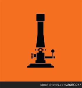 Icon of chemistry burner. Orange background with black. Vector illustration.