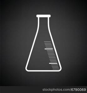 Icon of chemistry cone flask. Black background with white. Vector illustration.
