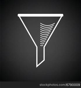 Icon of chemistry filler cone. Black background with white. Vector illustration.