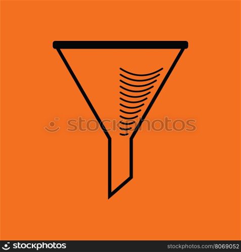 Icon of chemistry filler cone. Orange background with black. Vector illustration.