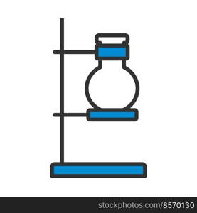 Icon Of Chemistry Flask Griped In Stand. Editable Bold Outline With Color Fill Design. Vector Illustration.