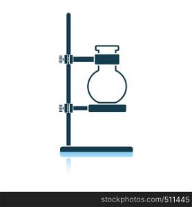 Icon of chemistry flask griped in stand. Shadow reflection design. Vector illustration.