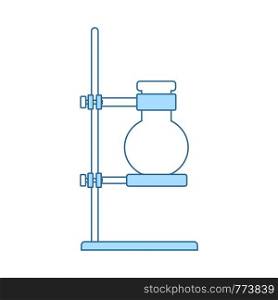 Icon Of Chemistry Flask Griped In Stand. Thin Line With Blue Fill Design. Vector Illustration.