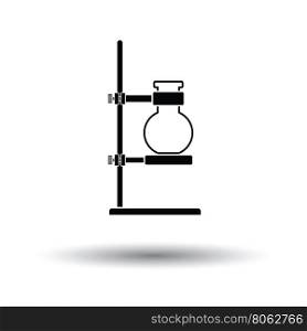 Icon of chemistry flask griped in stand. White background with shadow design. Vector illustration.