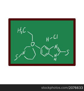 Icon Of Chemistry Formula On Classroom Blackboard. Flat Color Design. Vector Illustration.