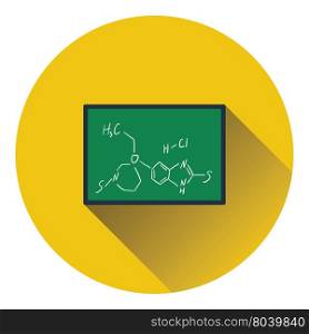 Icon of chemistry formula on classroom blackboard. Flat color design. Vector illustration.
