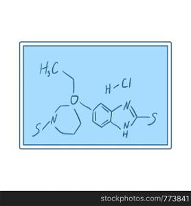 Icon Of Chemistry Formula On Classroom Blackboard. Thin Line With Blue Fill Design. Vector Illustration.