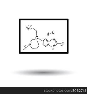 Icon of chemistry formula on classroom blackboard. White background with shadow design. Vector illustration.