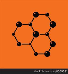 Icon of chemistry hexa connection of atoms. Orange background with black. Vector illustration.
