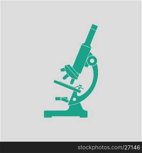 Icon of chemistry microscope. Gray background with green. Vector illustration.