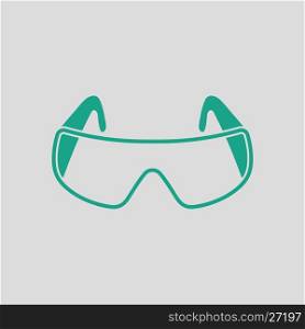 Icon of chemistry protective eyewear. Gray background with green. Vector illustration.