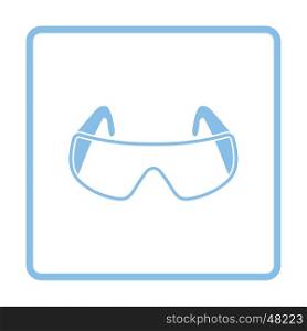 Icon of chemistry protective eyewear. White background with shadow design. Vector illustration.