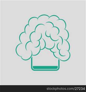 Icon of chemistry reaction in glass. Gray background with green. Vector illustration.
