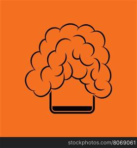 Icon of chemistry reaction in glass. Orange background with black. Vector illustration.